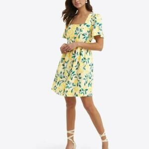Draper James Danielle Lemon Blossom Mini Dress  Square Neck Puff Sleeve Size 0